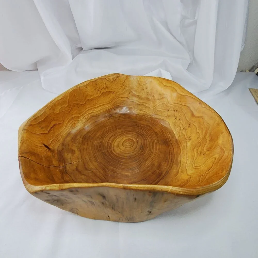 VTG Real Wood Tree Stump Root Bowl Large Handcrafted Wooden Decorative Bowl